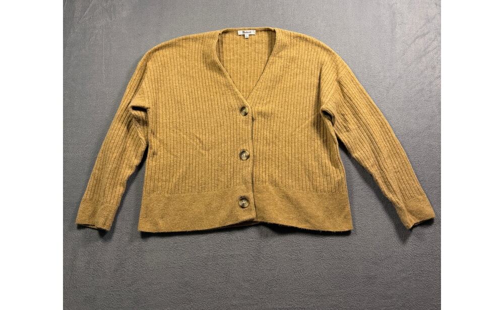 Madewell Womens Mustard Yellow Cardigan Sweater Size S Ribbed Knit Button Front